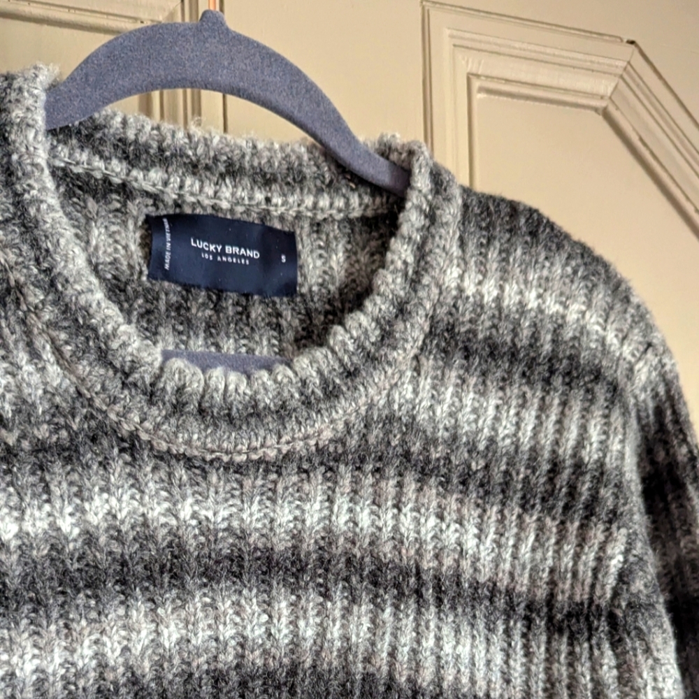 Lucky Brand Gray Crewneck Sweater with Stripes